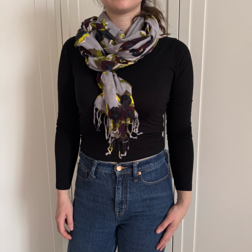Gray and Yellow fringed Women's Scarf